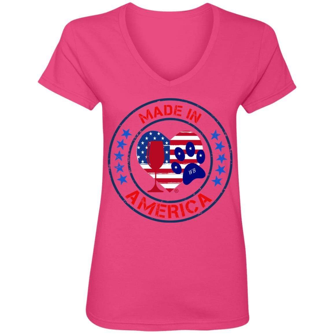 T-Shirts Hot Pink / S Winey Bitches Co "Made In America" Ladies' V-Neck T-Shirt WineyBitchesCo