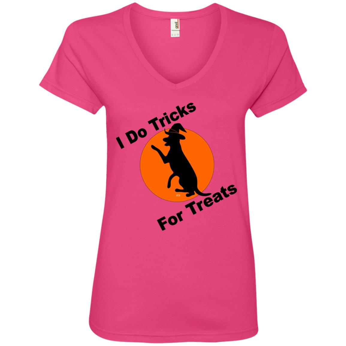 T-Shirts Hot Pink / S WineyBitches.Co "I Do Tricks For Treats" Dog- Ladies' V-Neck T-Shirt WineyBitchesCo