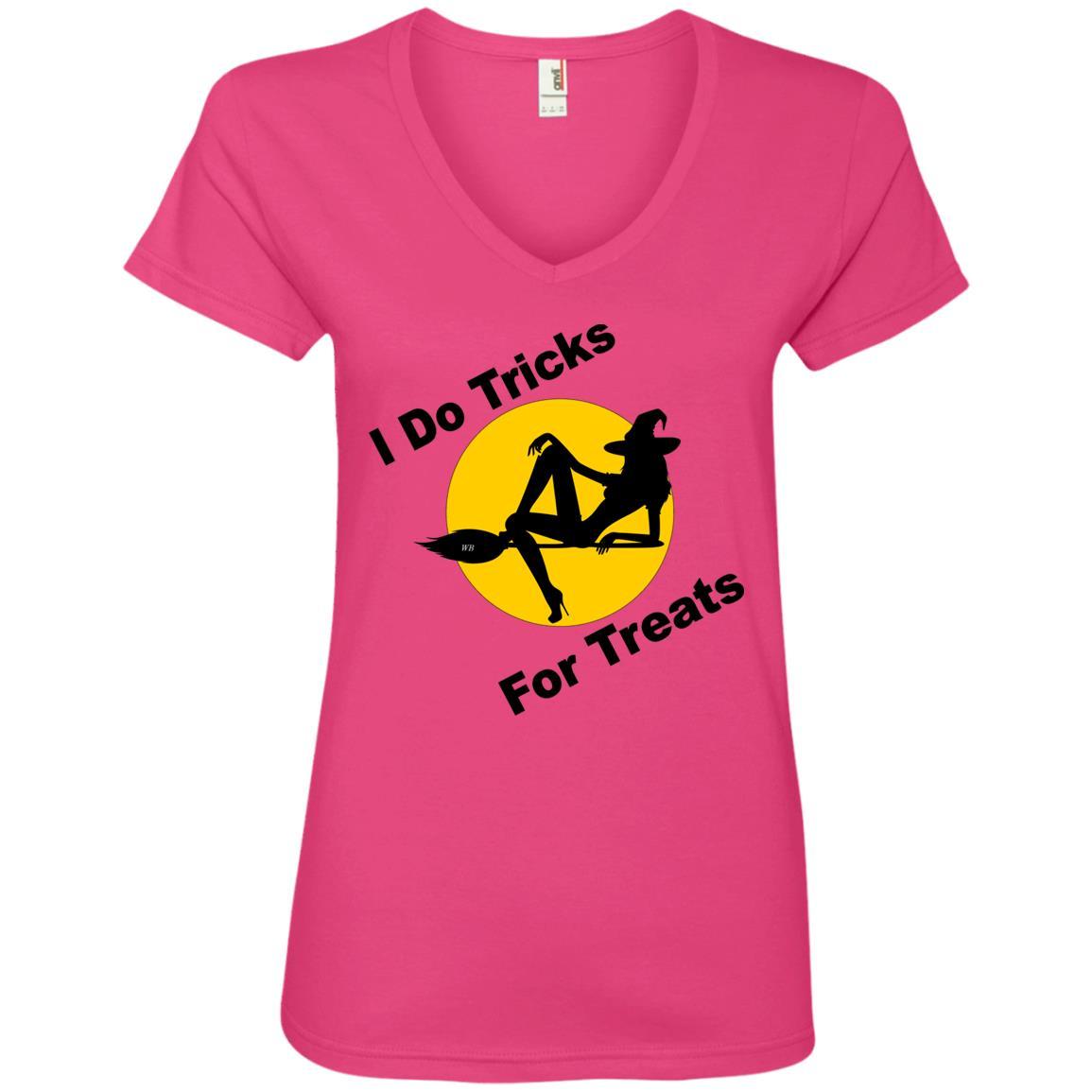 T-Shirts Hot Pink / S WineyBitches.Co "I Do Tricks For Treats" Ladies' V-Neck T-Shirt WineyBitchesCo