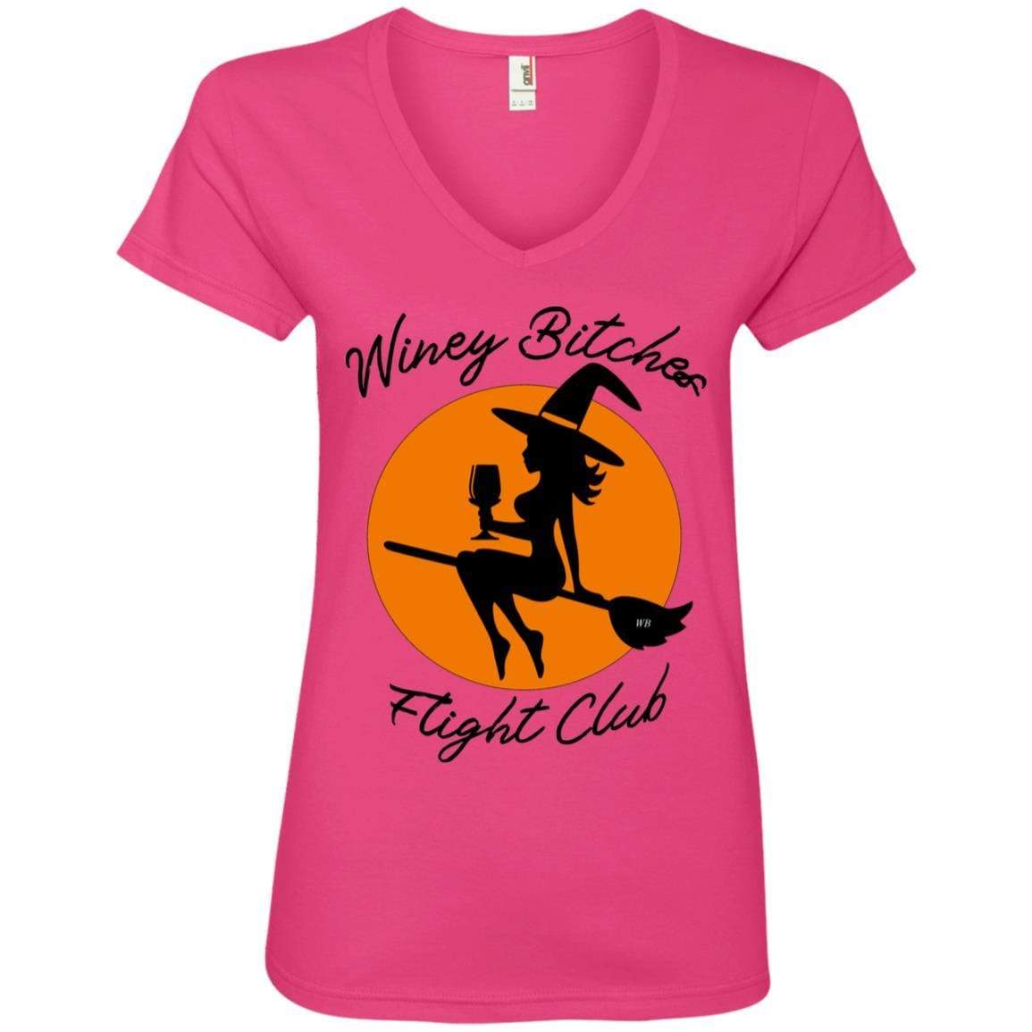 T-Shirts Hot Pink / S WineyBitches.Co "Winey Bitches Flight Club" Ladies' V-Neck T-Shirt WineyBitchesCo
