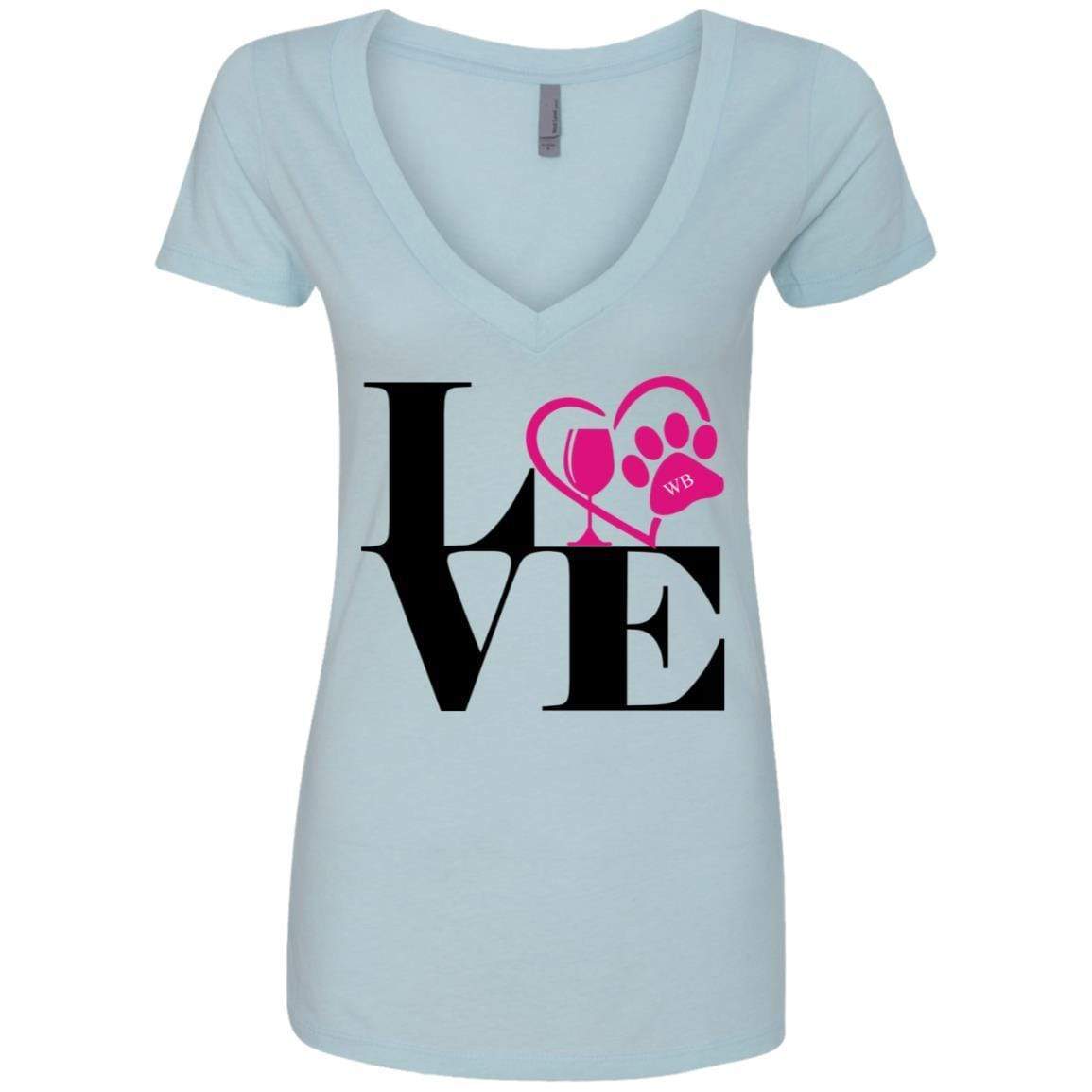 T-Shirts Ice Blue / S WineyBitches.Co "Love Paw 2" Ladies' Deep V-Neck T-Shirt WineyBitchesCo