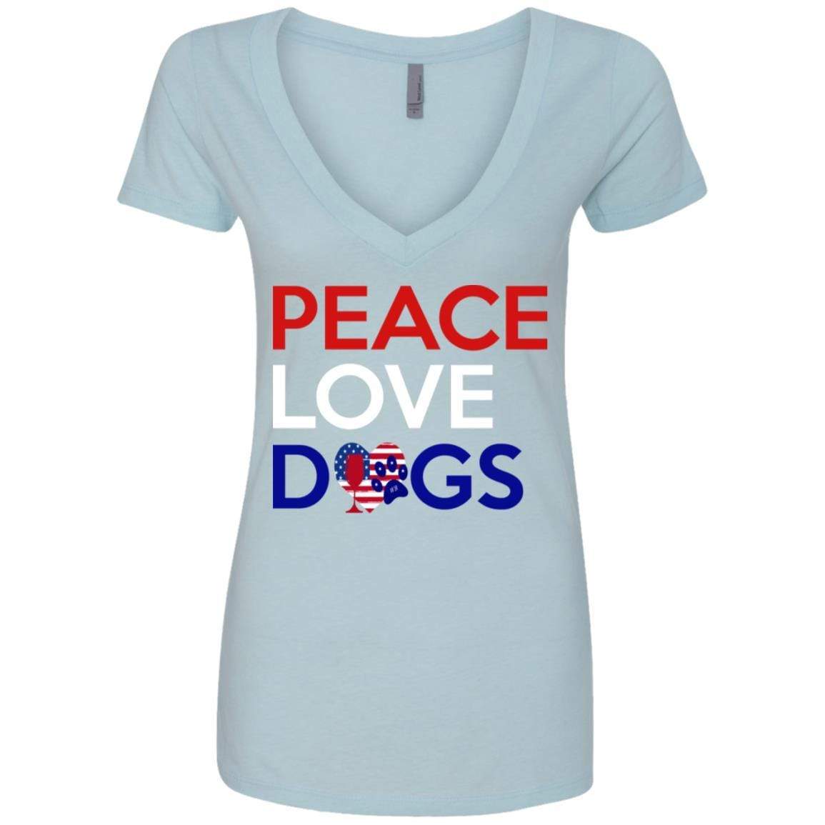 T-Shirts Ice Blue / S WineyBitches.Co Peace Love Dogs Ladies' Deep V-Neck T-Shirt WineyBitchesCo