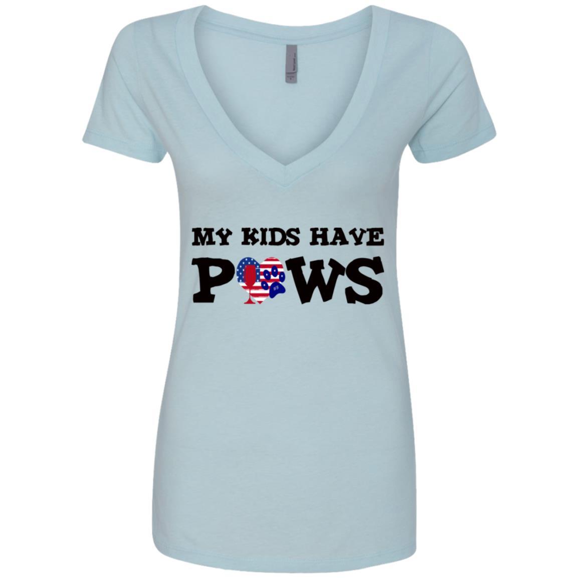 T-Shirts Ice Blue / S WineyBitches.Col My Kids Have Paws Ladies' Deep V-Neck T-Shirt WineyBitchesCo