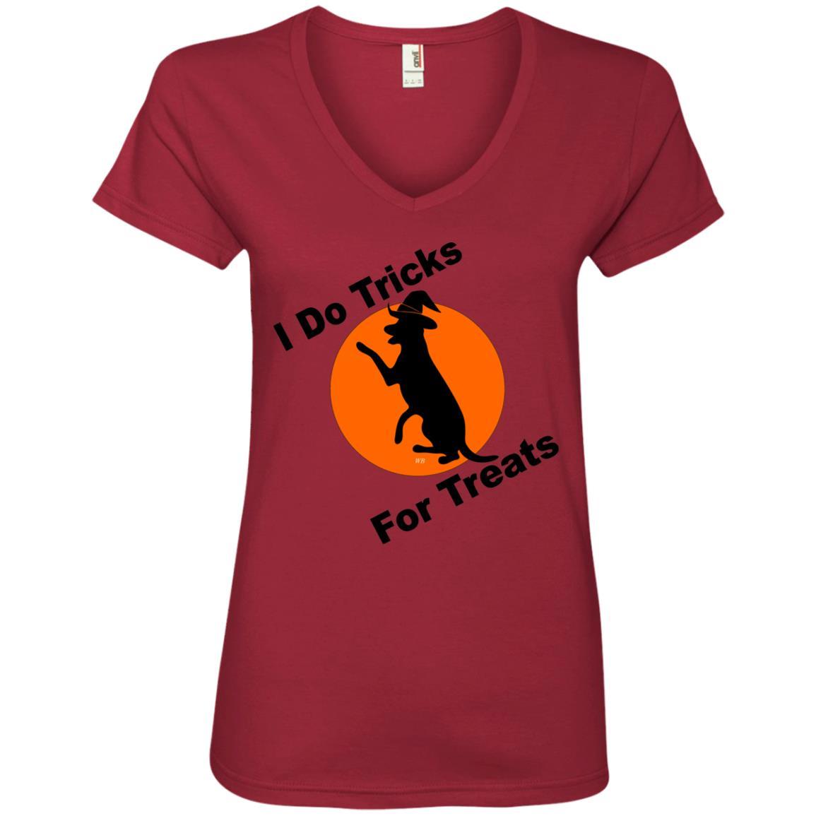 T-Shirts Independence Red / S WineyBitches.Co "I Do Tricks For Treats" Dog- Ladies' V-Neck T-Shirt WineyBitchesCo