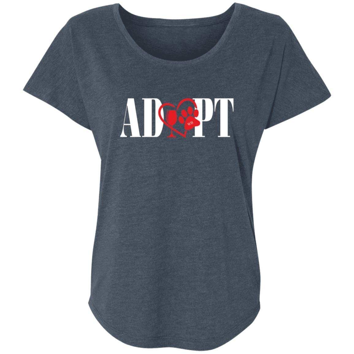 T-Shirts Indigo / X-Small WineyBitches.Co “Adopt” Next Level Ladies' Triblend Dolman Sleeve- Red Heart-Wht Lettering WineyBitchesCo