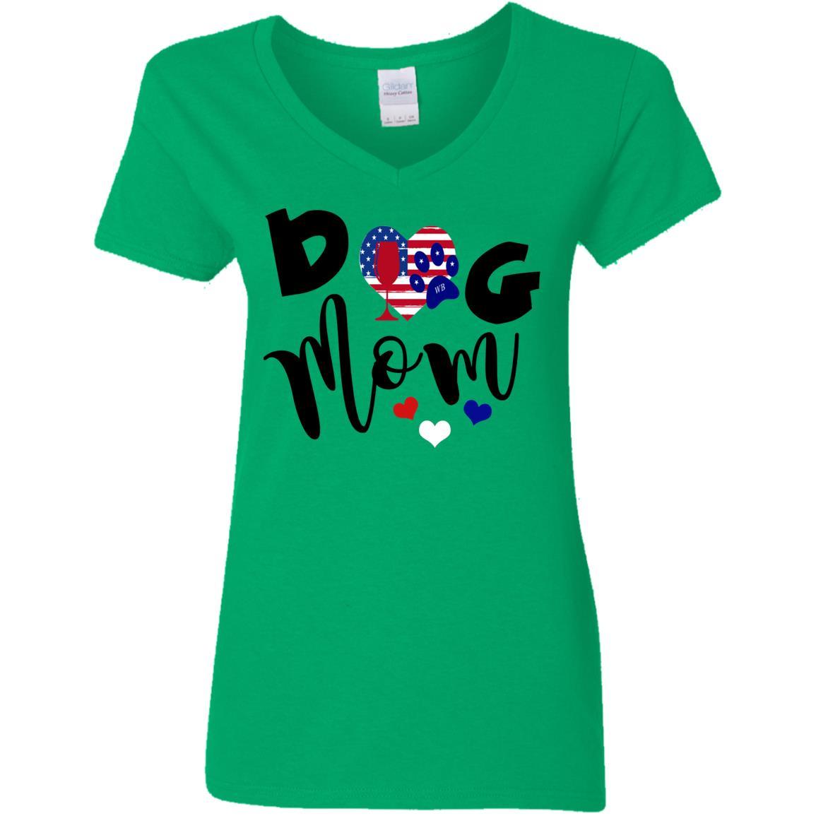 T-Shirts Irish Green / S WineyBitches.Co American Dog Mom Ladies' 5.3 oz. V-Neck T-Shirt WineyBitchesCo