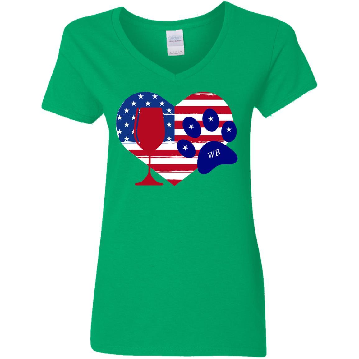 T-Shirts Irish Green / S WineyBitches.Co American Wine Paw Heart Ladies' 5.3 oz. V-Neck T-Shirt WineyBitchesCo