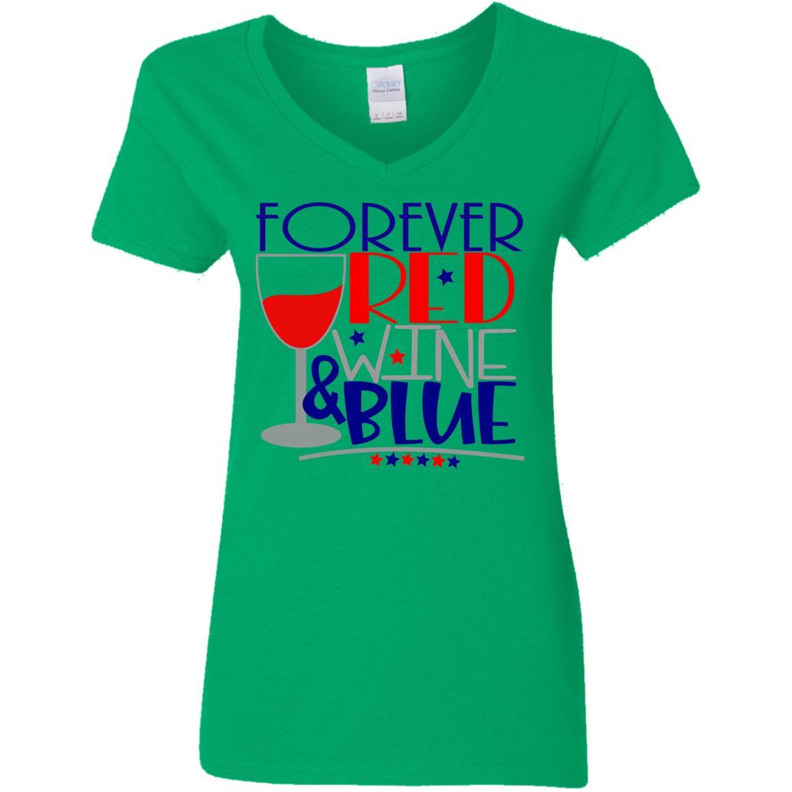 T-Shirts Irish Green / S WineyBitches.Co Forever Red Wine & Blue Ladies' 5.3 oz. V-Neck T-Shirt WineyBitchesCo