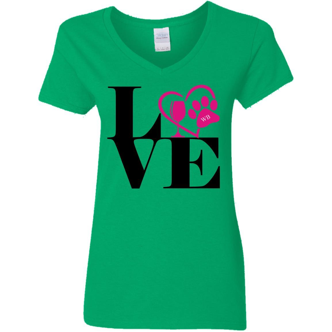 T-Shirts Irish Green / S WineyBitches.Co "Love Paw 2" Ladies' 5.3 oz. V-Neck T-Shirt WineyBitchesCo