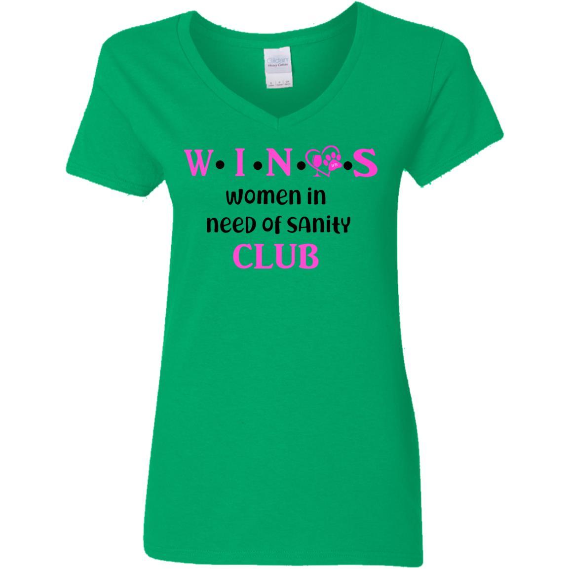 T-Shirts Irish Green / S WineyBitches.Co WINOS Club Ladies' 5.3 oz. V-Neck T-Shirt (Pink Lettering) WineyBitchesCo