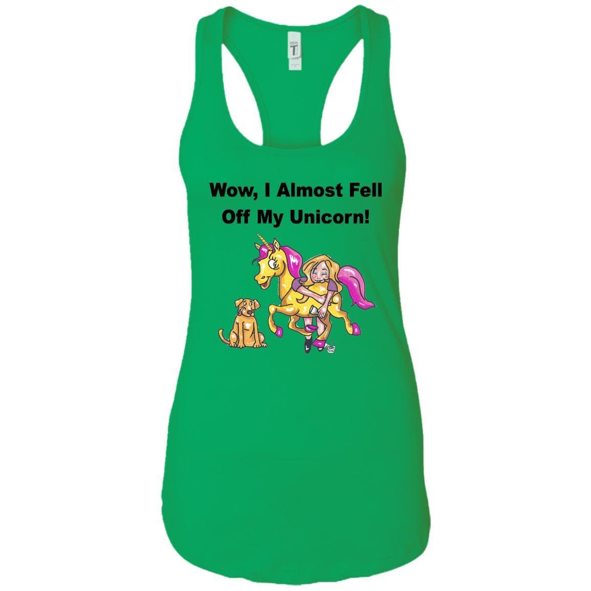 T-Shirts Kelly Green / X-Small WineyBitches.co "Wow, I Almost Fell Off My Unicorn" Ladies Ideal Racerback Tank- BLK Lettering WineyBitchesCo