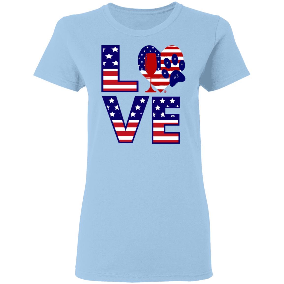 T-Shirts Light Blue / S Winey Bitches Co "American Love Paw"  Ladies' 5.3 oz. T-Shirt WineyBitchesCo