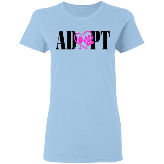 T-Shirts Light Blue / S WineyBitches.Co “Adopt” Ladies' 5.3 oz. T-Shirt-Pink Heart- Blk Lettering WineyBitchesCo