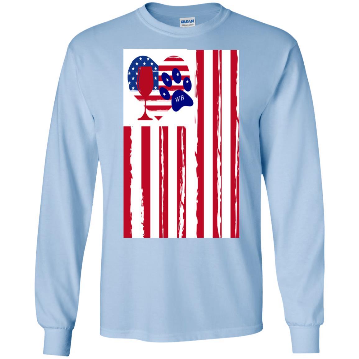 T-Shirts Light Blue / S WineyBitches.Co American Flag Wine Paw Heart LS Ultra Cotton T-Shirt WineyBitchesCo