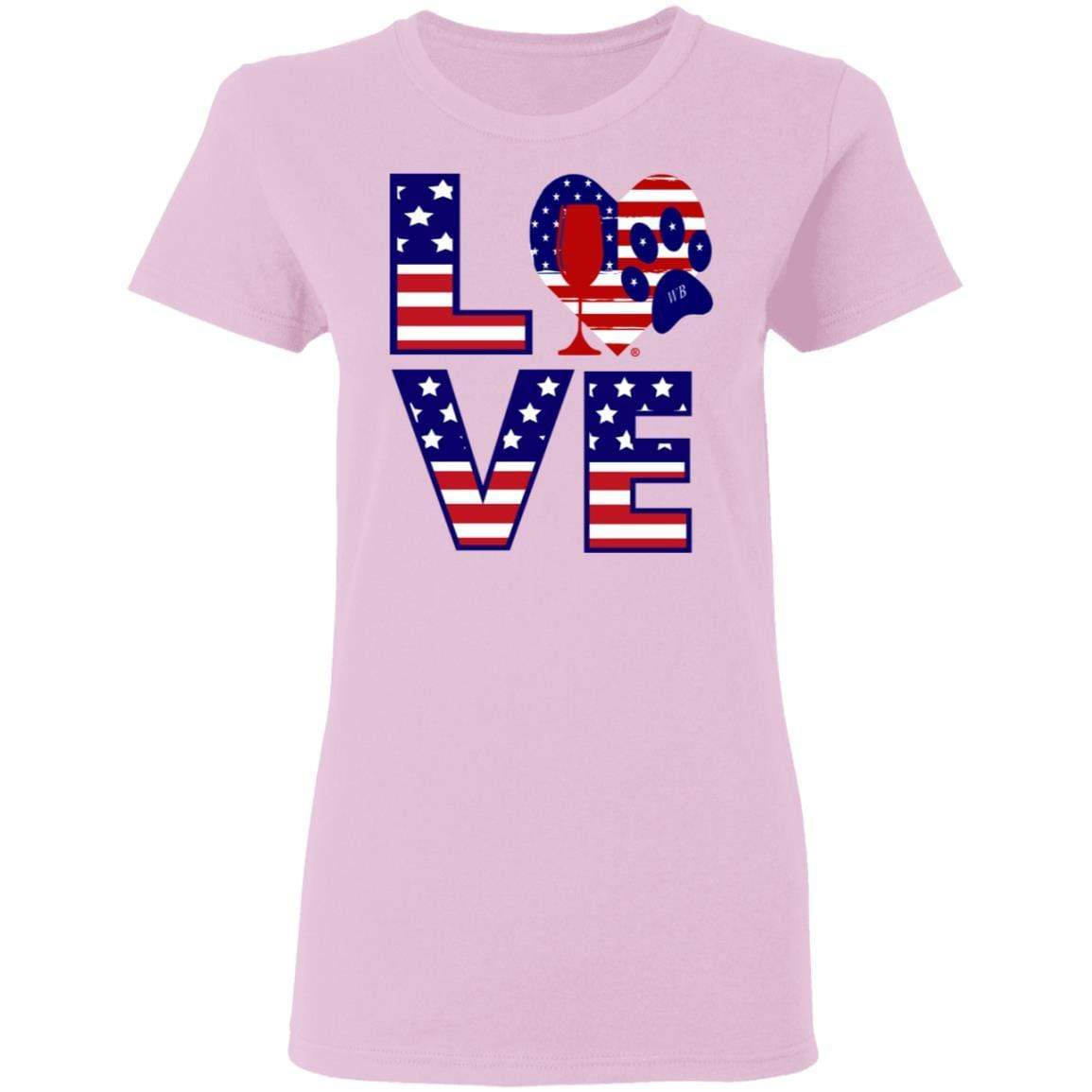 T-Shirts Light Pink / S Winey Bitches Co "American Love Paw"  Ladies' 5.3 oz. T-Shirt WineyBitchesCo