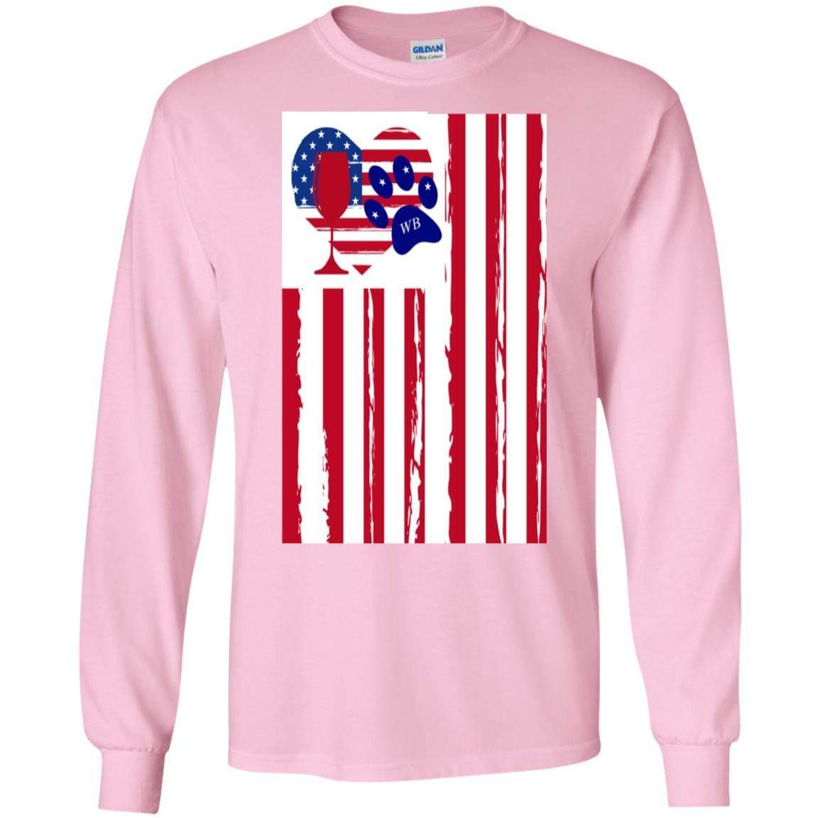 T-Shirts Light Pink / S WineyBitches.Co American Flag Wine Paw Heart LS Ultra Cotton T-Shirt WineyBitchesCo