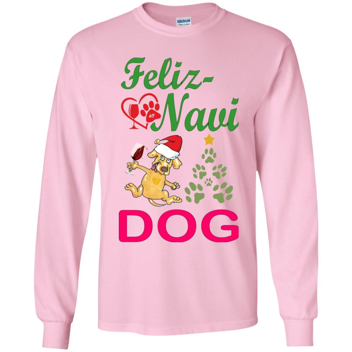 T-Shirts Light Pink / YS WineyBitches.co Feliz Navi Dog Youth LS T-Shirt WineyBitchesCo