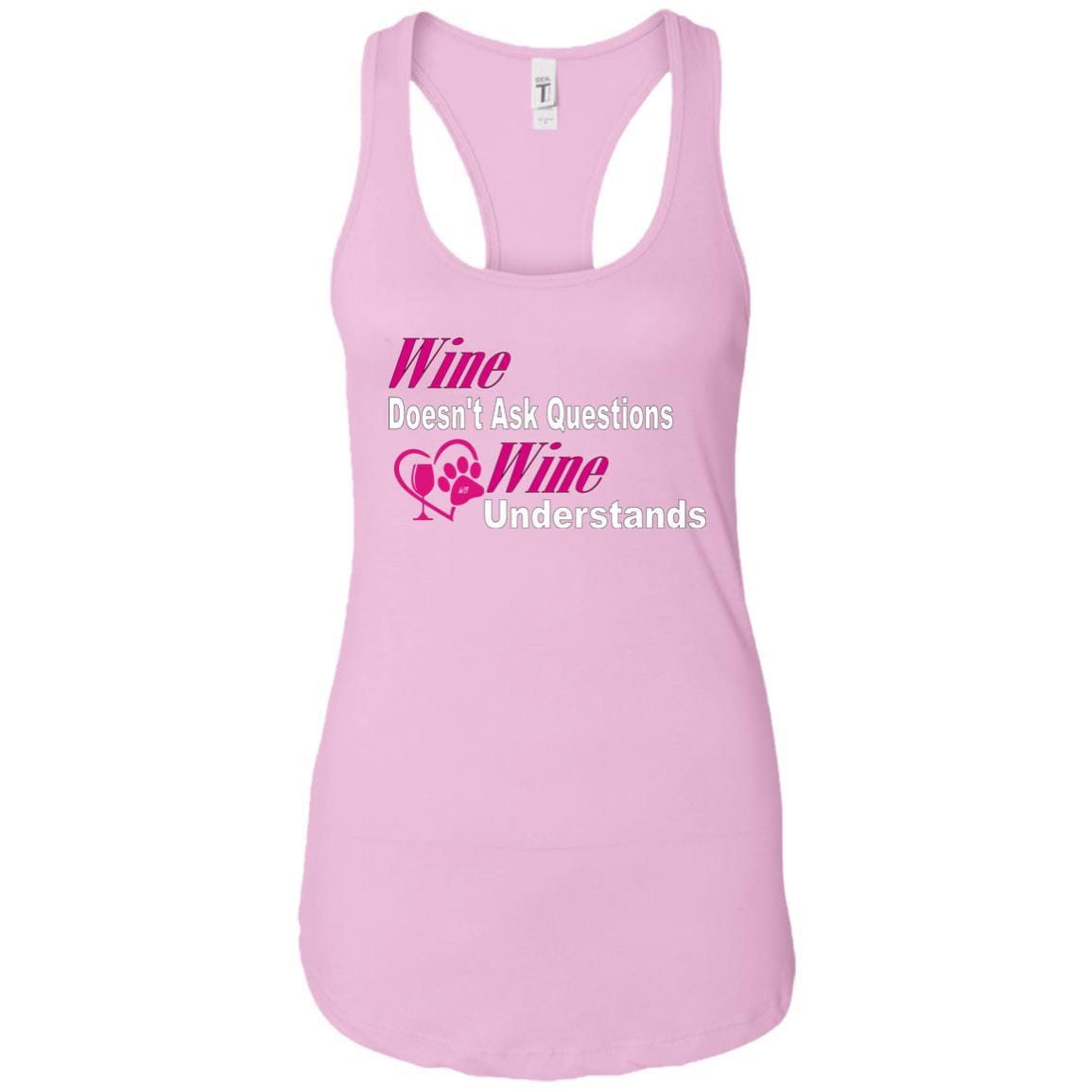T-Shirts Lilac / X-Small WineyBitches.co "Wine Doesn't Ask Questions" Ladies Racerback Tank-Wht-Pnk WineyBitchesCo