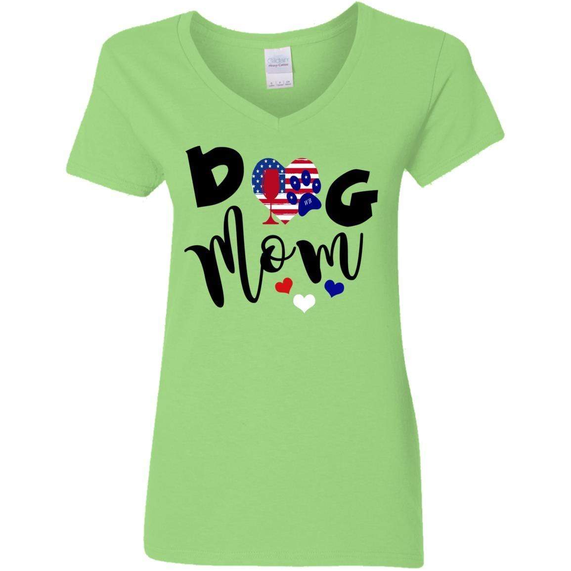 T-Shirts Lime / S WineyBitches.Co American Dog Mom Ladies' 5.3 oz. V-Neck T-Shirt WineyBitchesCo