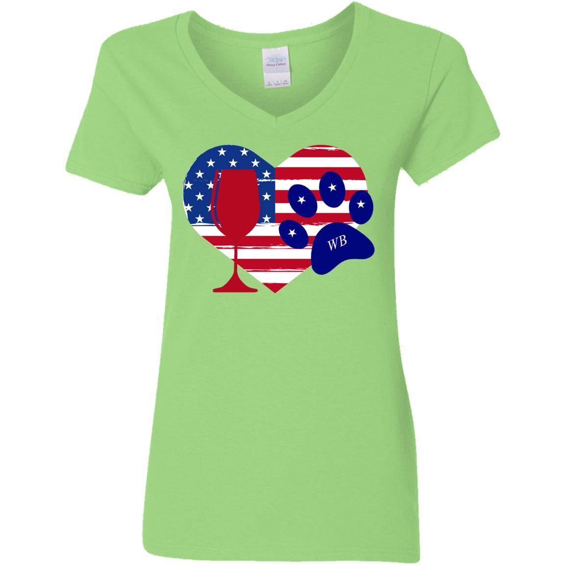 T-Shirts Lime / S WineyBitches.Co American Wine Paw Heart Ladies' 5.3 oz. V-Neck T-Shirt WineyBitchesCo