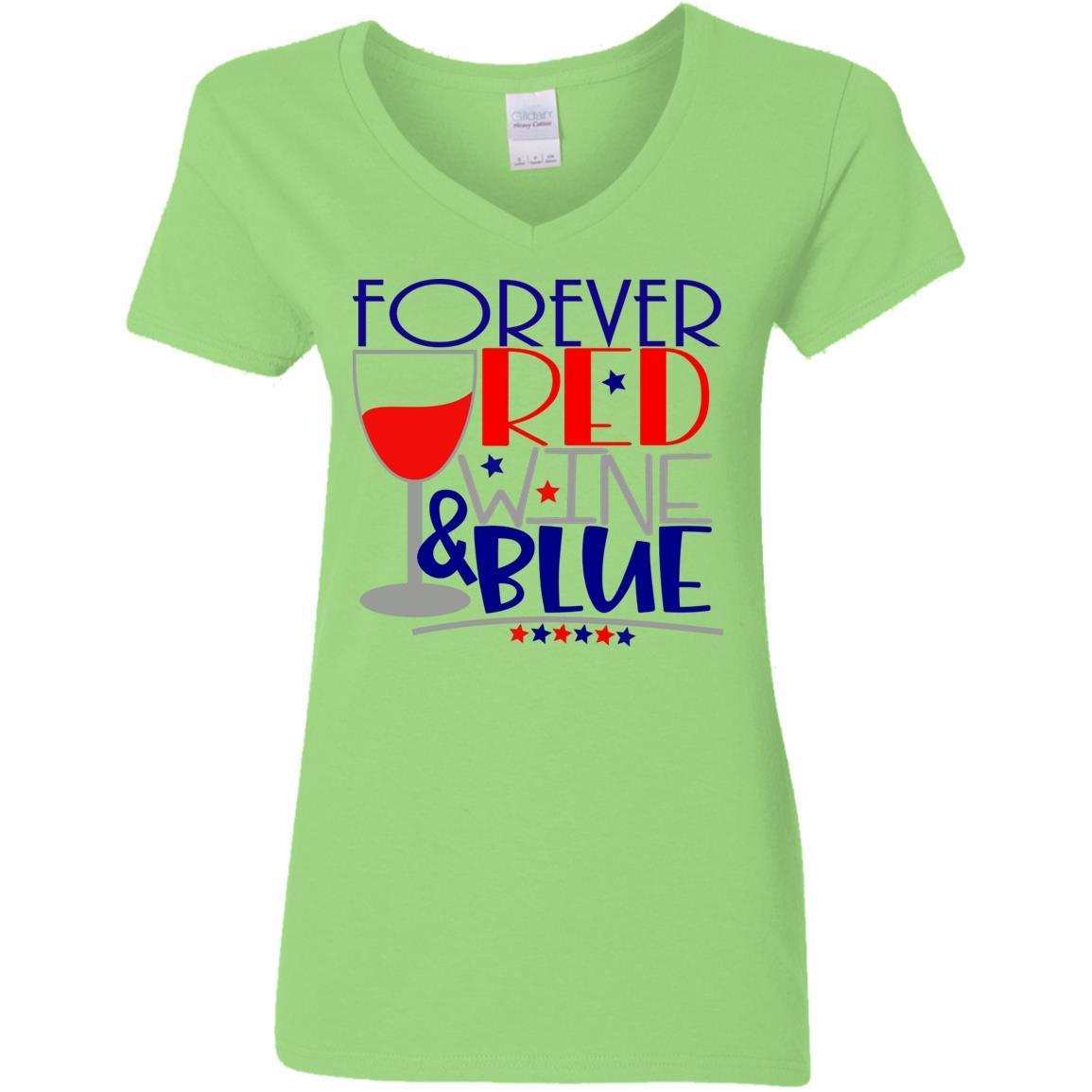 T-Shirts Lime / S WineyBitches.Co Forever Red Wine & Blue Ladies' 5.3 oz. V-Neck T-Shirt WineyBitchesCo