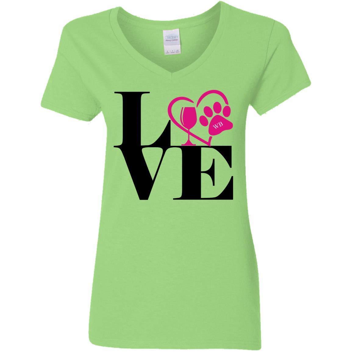 T-Shirts Lime / S WineyBitches.Co "Love Paw 2" Ladies' 5.3 oz. V-Neck T-Shirt WineyBitchesCo