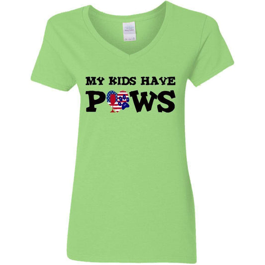 T-Shirts Lime / S WineyBitches.Co My Kids Have Paws Ladies' 5.3 oz. V-Neck T-Shirt WineyBitchesCo