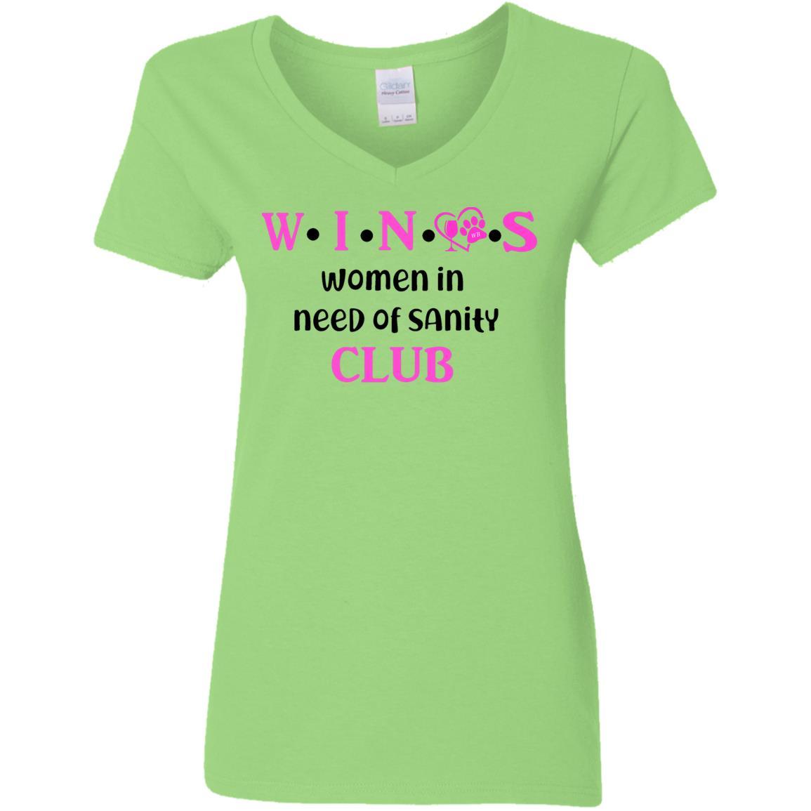 T-Shirts Lime / S WineyBitches.Co WINOS Club Ladies' 5.3 oz. V-Neck T-Shirt (Pink Lettering) WineyBitchesCo