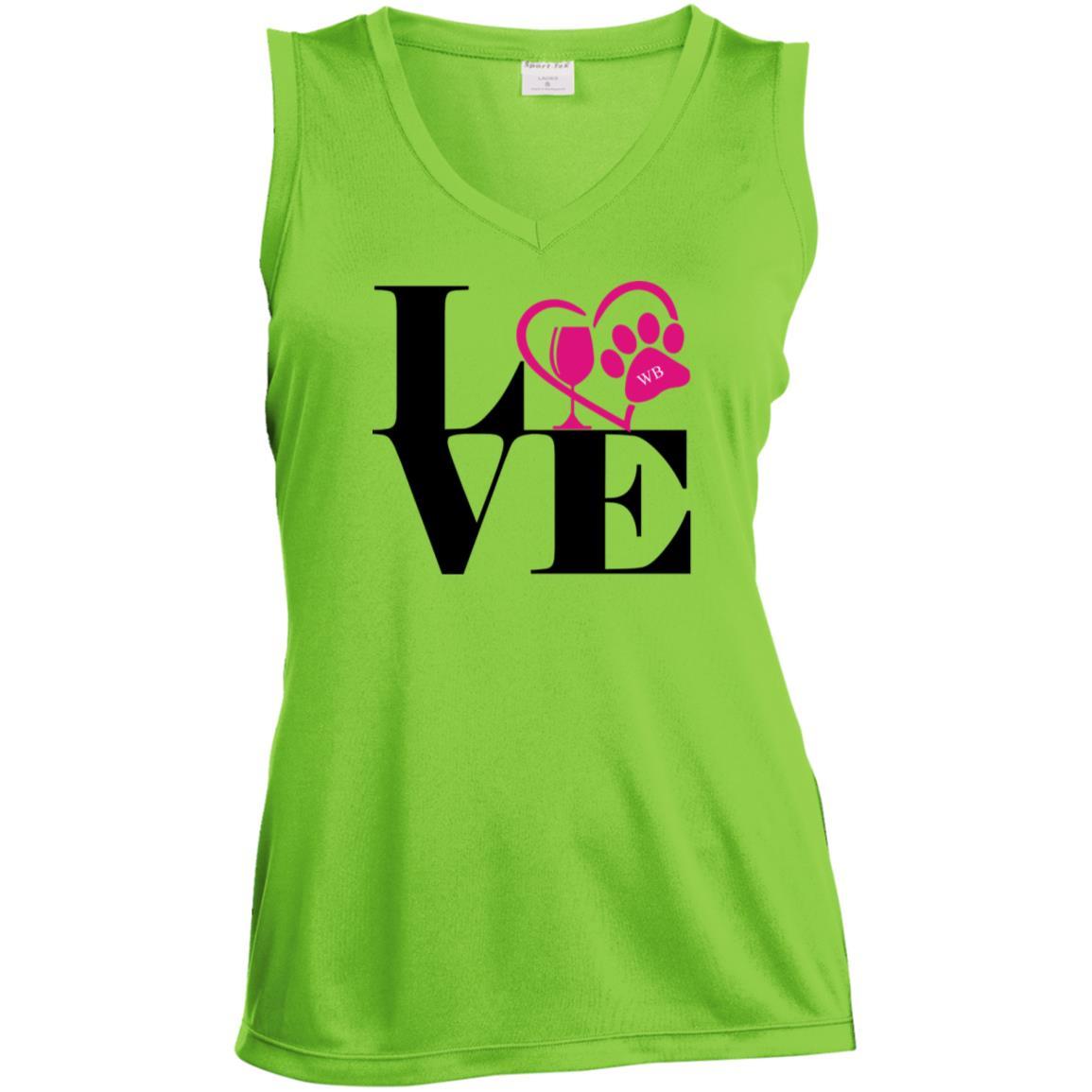 T-Shirts Lime Shock / X-Small WineyBitches.Co "Love Paw 2" Sport-Tek Ladies' Sleeveless Moisture Absorbing V-Neck WineyBitchesCo