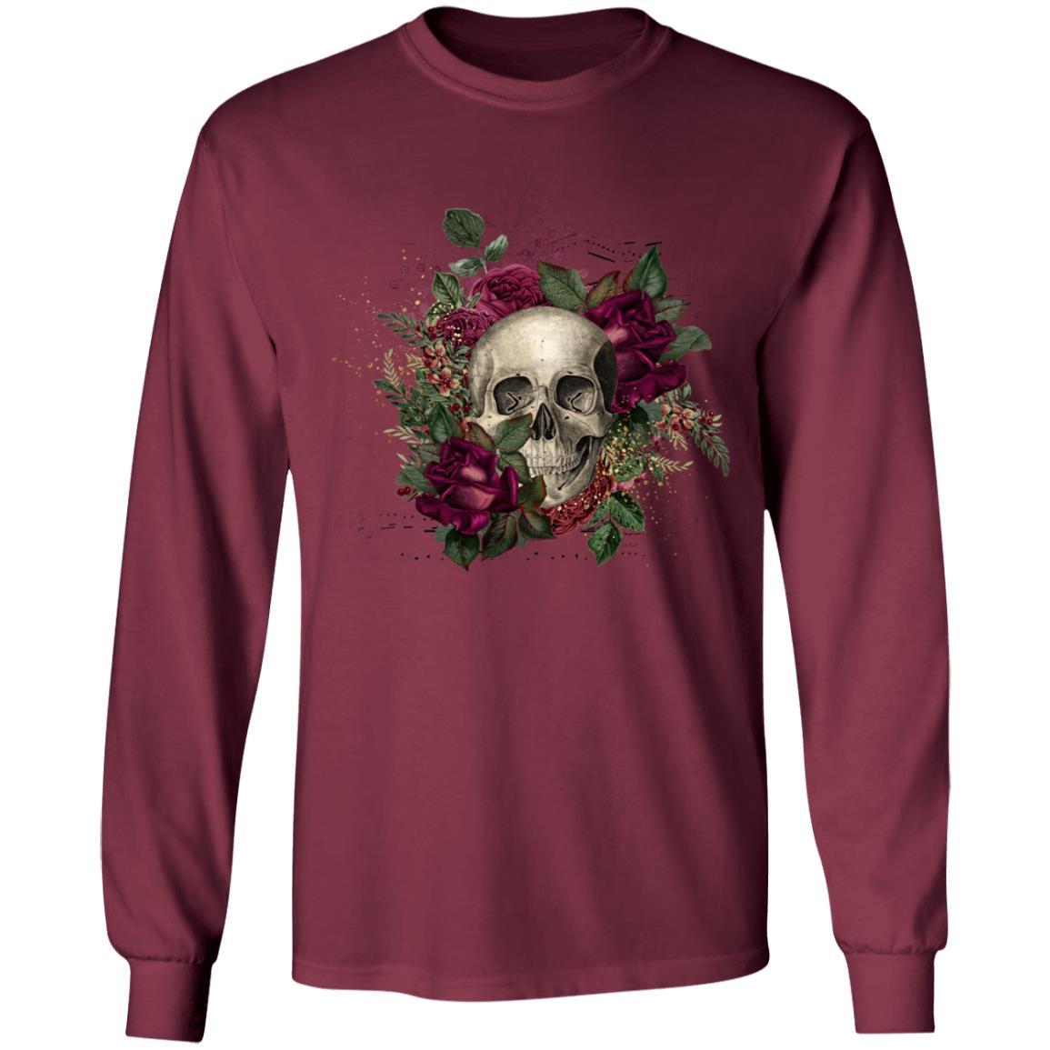 T-Shirts Maroon / S Winey Bitches Co Skull Design #2 LS Ultra Cotton T-Shirt WineyBitchesCo