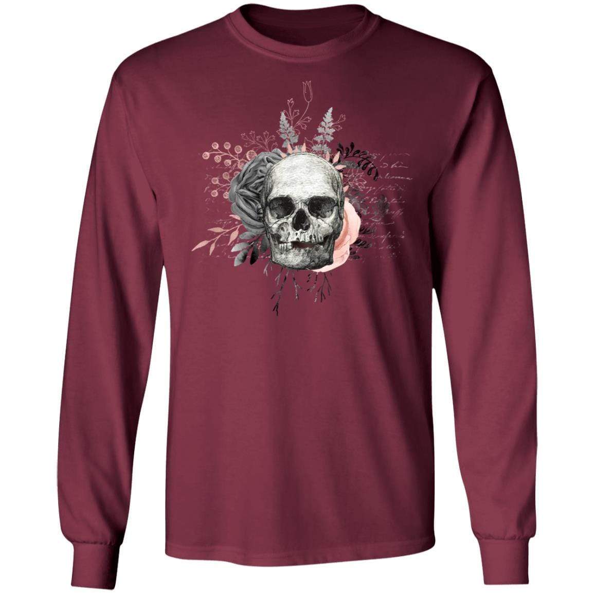 T-Shirts Maroon / S Winey Bitches Co Skull Design #4 LS Ultra Cotton T-Shirt WineyBitchesCo