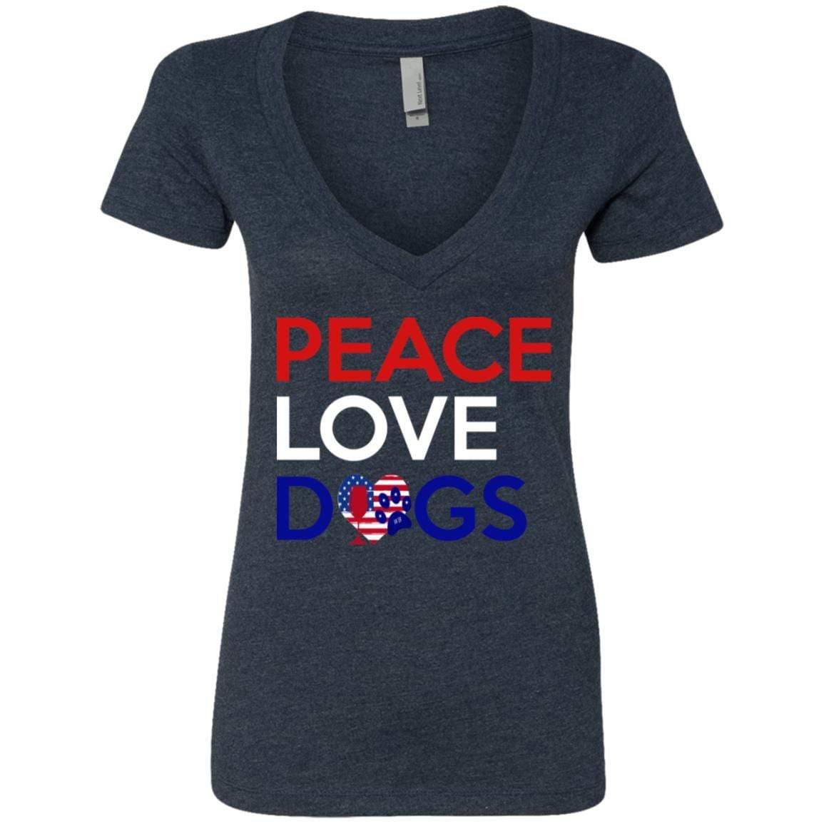 T-Shirts Midnight Navy / S WineyBitches.Co Peace Love Dogs Ladies' Deep V-Neck T-Shirt WineyBitchesCo