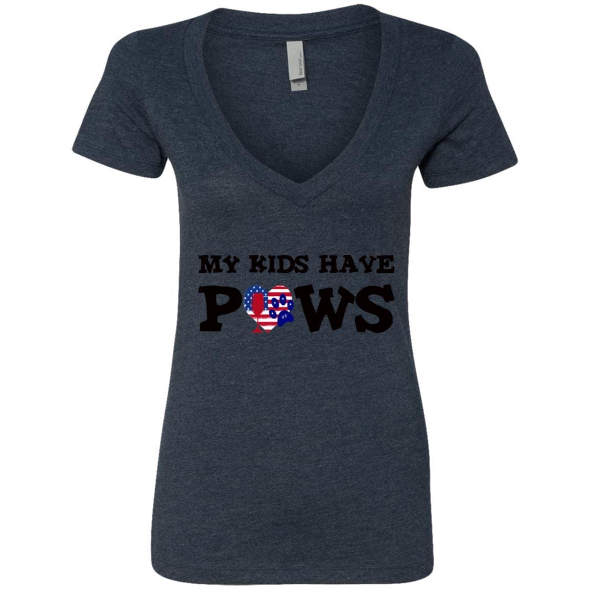 T-Shirts Midnight Navy / S WineyBitches.Col My Kids Have Paws Ladies' Deep V-Neck T-Shirt WineyBitchesCo