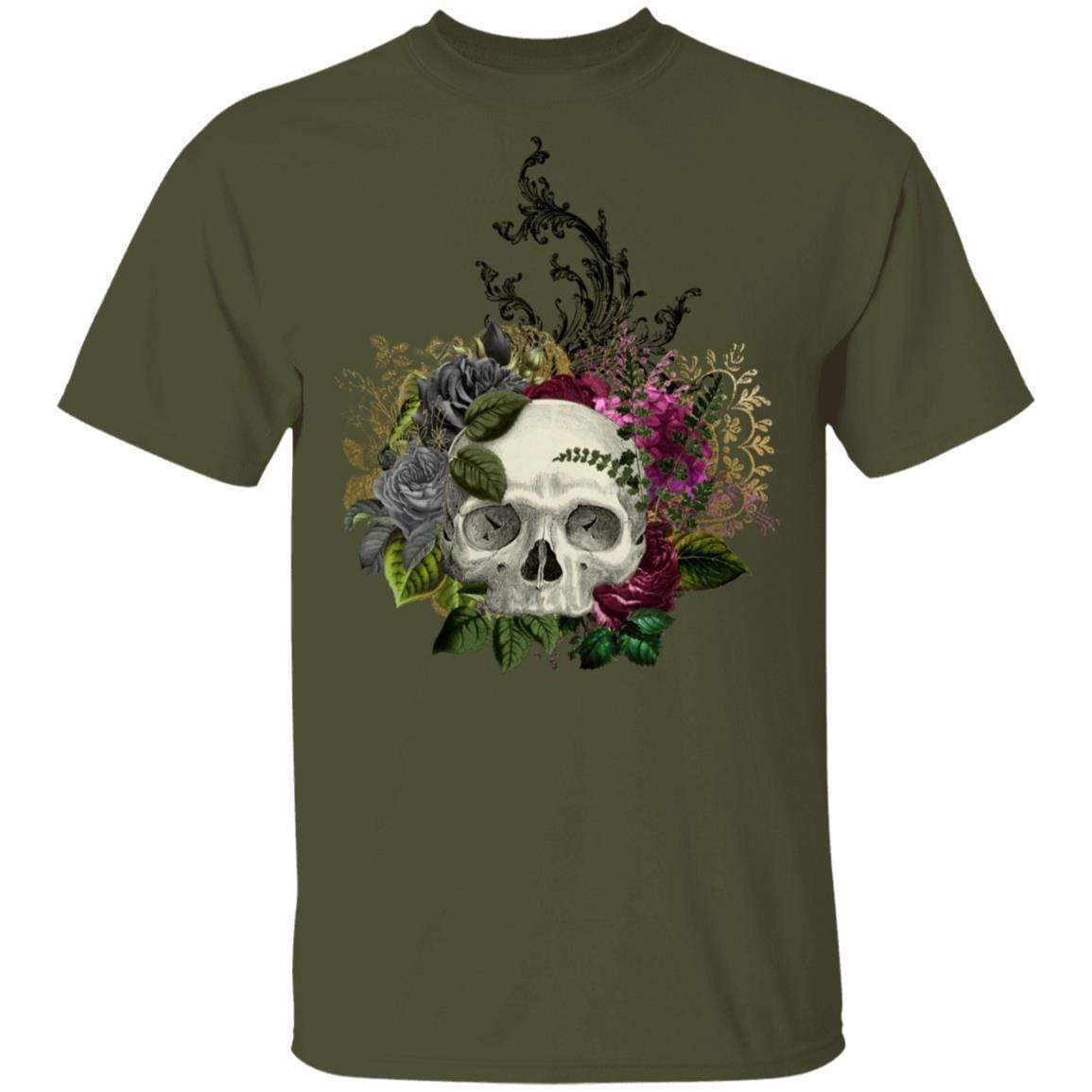 T-Shirts Military Green / S Winey Bitches Co Skull Design #1 5.3 oz. T-Shirt WineyBitchesCo