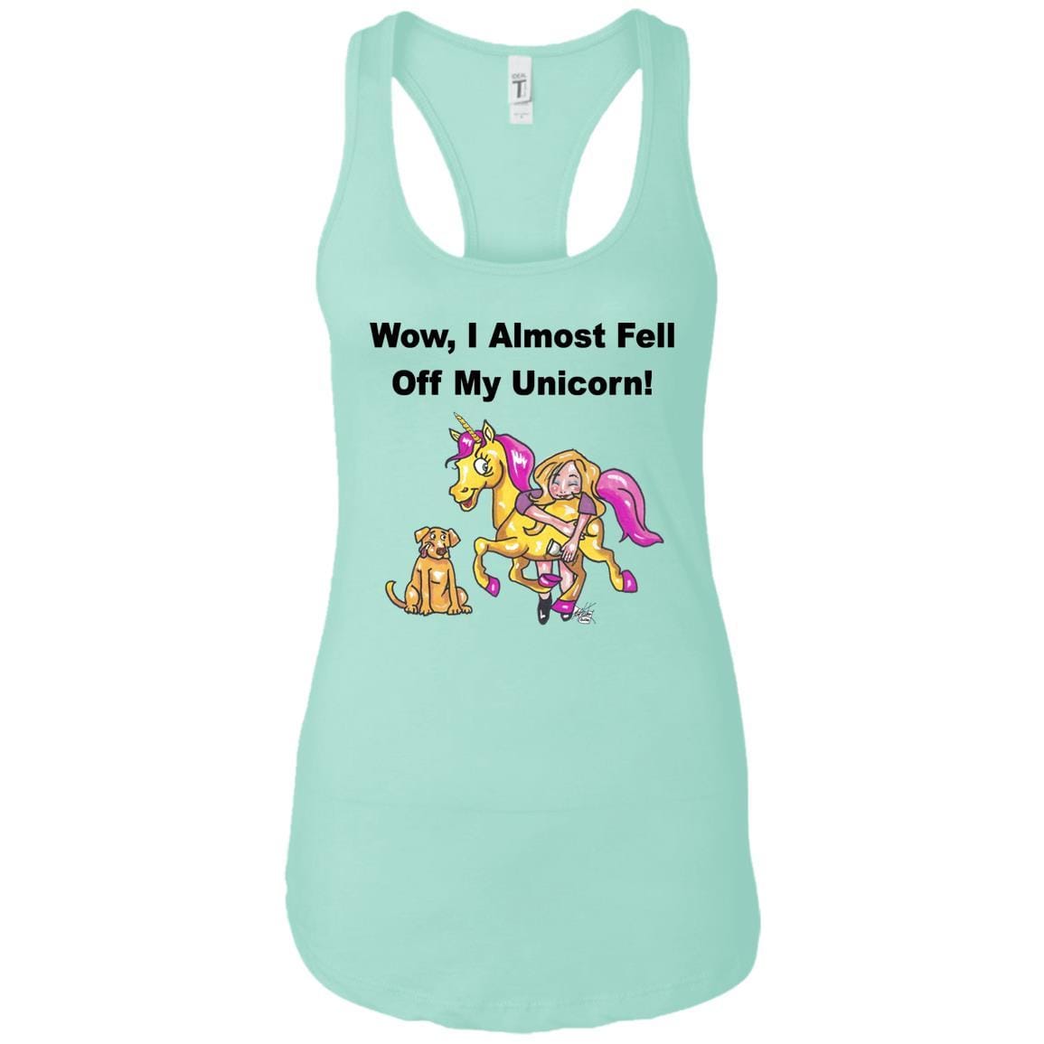 T-Shirts Mint / X-Small WineyBitches.co "Wow, I Almost Fell Off My Unicorn" Ladies Ideal Racerback Tank- BLK Lettering WineyBitchesCo