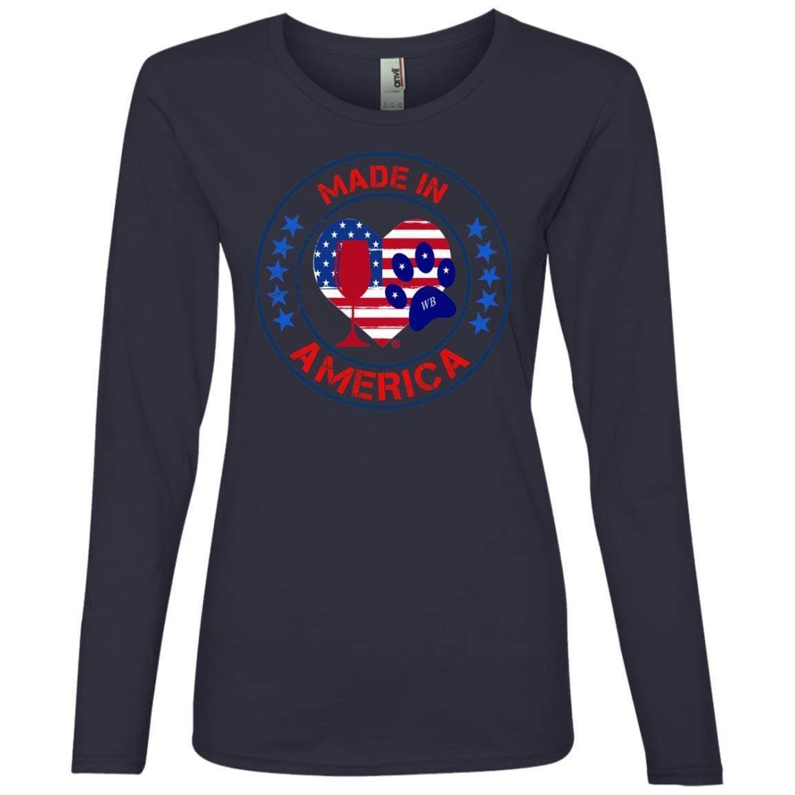T-Shirts Navy / S Winey Bitches Co "Made In America" Ladies' Lightweight LS T-Shirt WineyBitchesCo