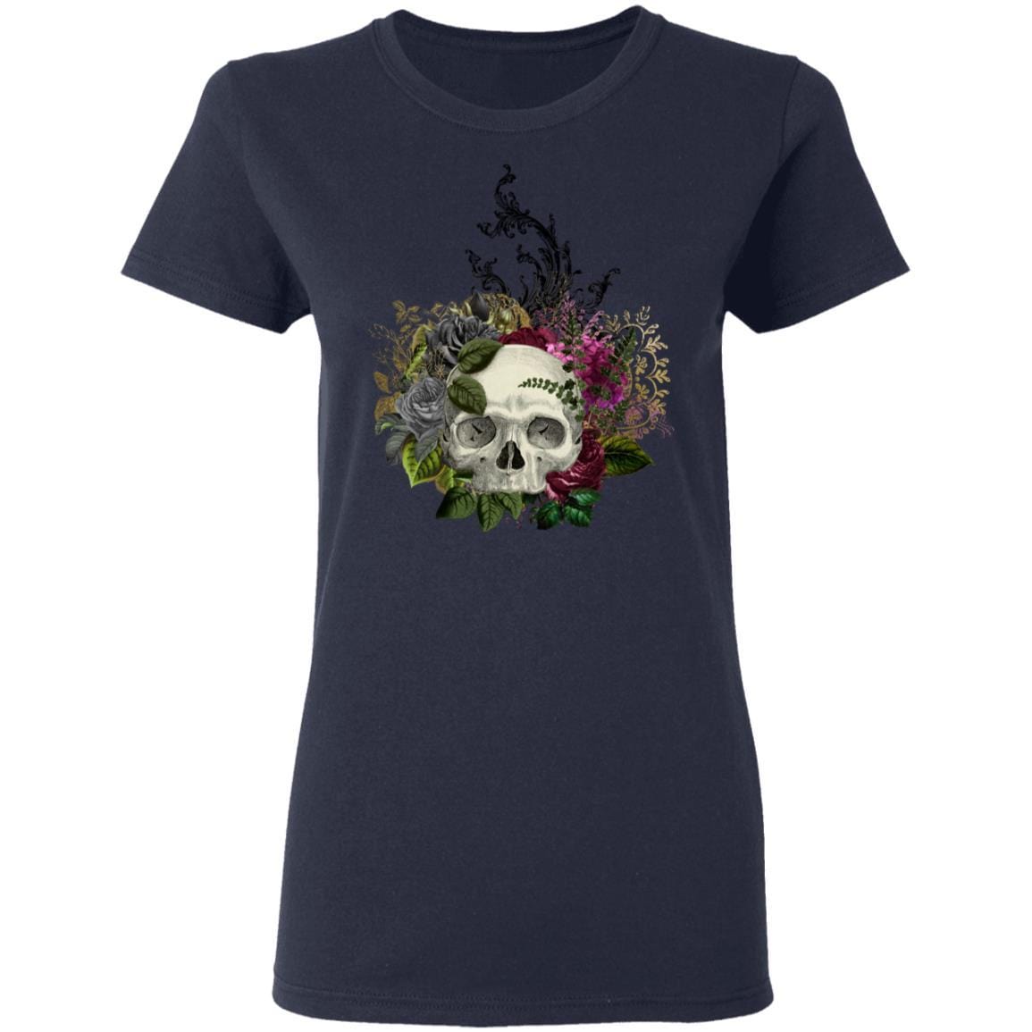 T-Shirts Navy / S Winey Bitches Co Skull Design #1 Ladies' 5.3 oz. T-Shirt WineyBitchesCo