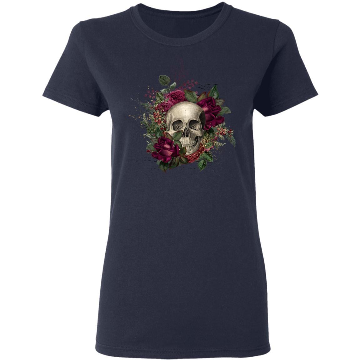 T-Shirts Navy / S Winey Bitches Co Skull Design #2 Ladies' 5.3 oz. T-Shirt WineyBitchesCo
