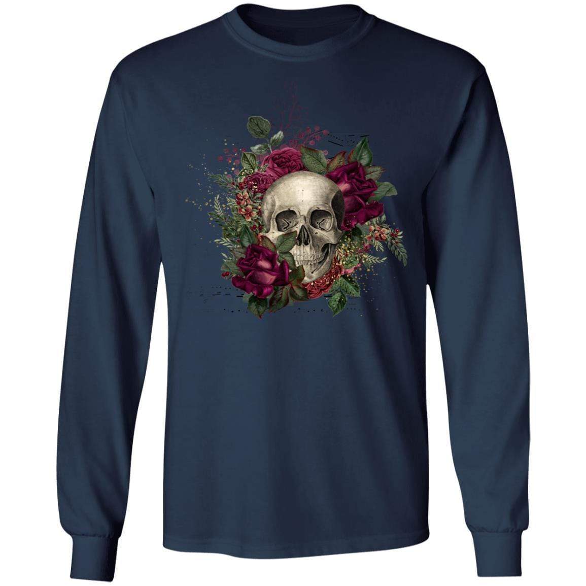 T-Shirts Navy / S Winey Bitches Co Skull Design #2 LS Ultra Cotton T-Shirt WineyBitchesCo