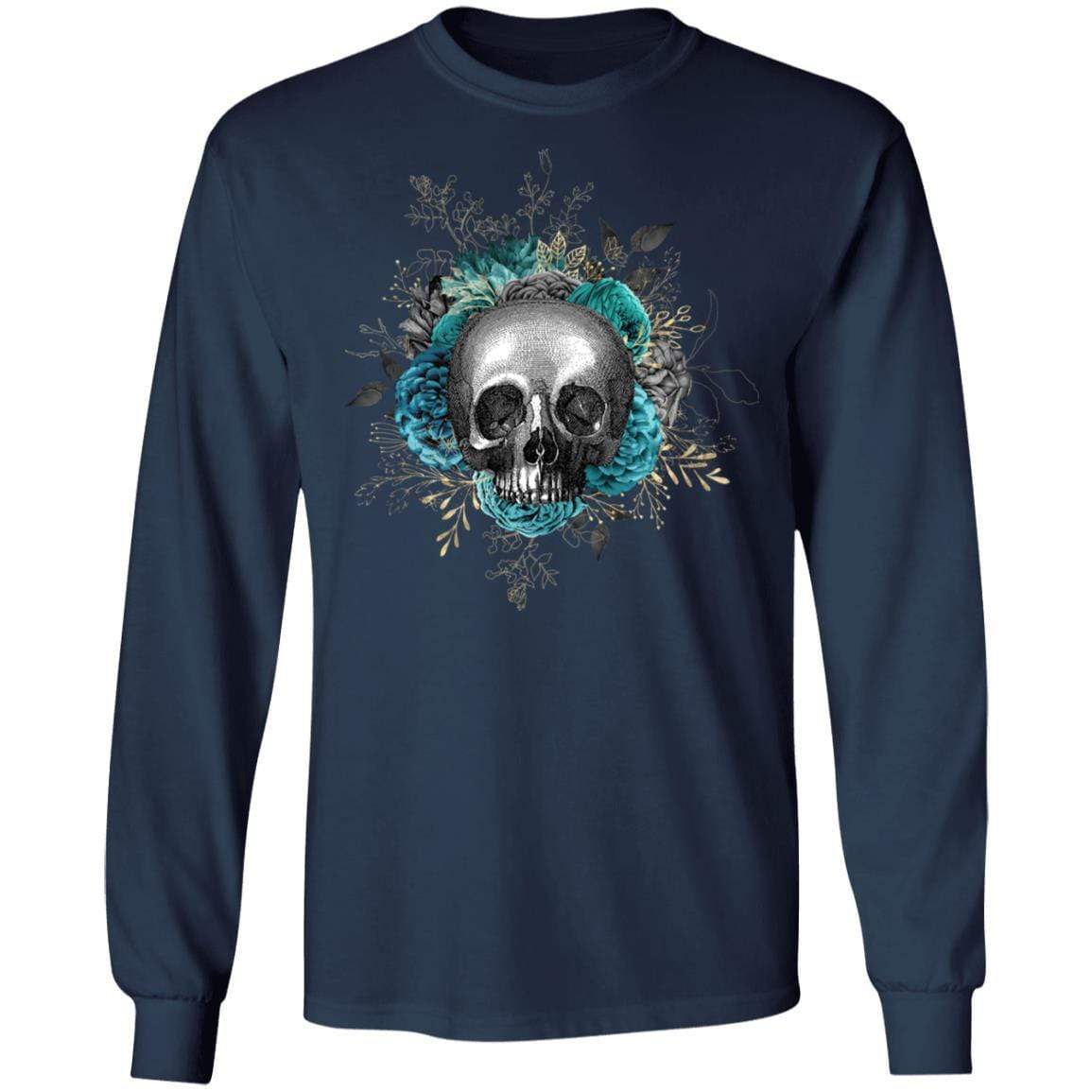 T-Shirts Navy / S Winey Bitches Co Skull Design #3 LS Ultra Cotton T-Shirt WineyBitchesCo