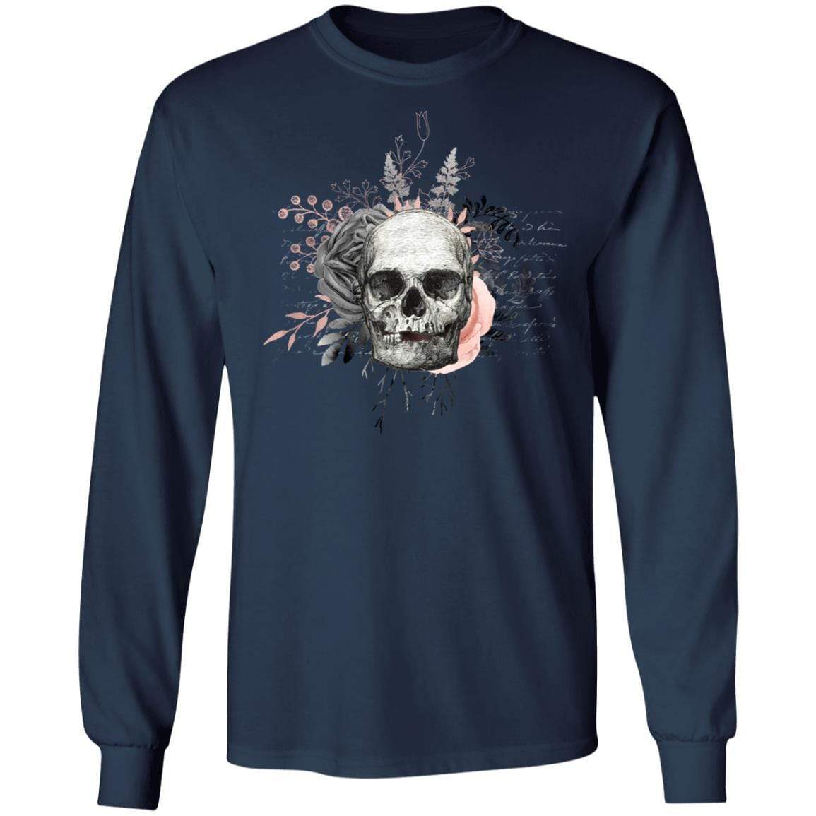 T-Shirts Navy / S Winey Bitches Co Skull Design #4 LS Ultra Cotton T-Shirt WineyBitchesCo