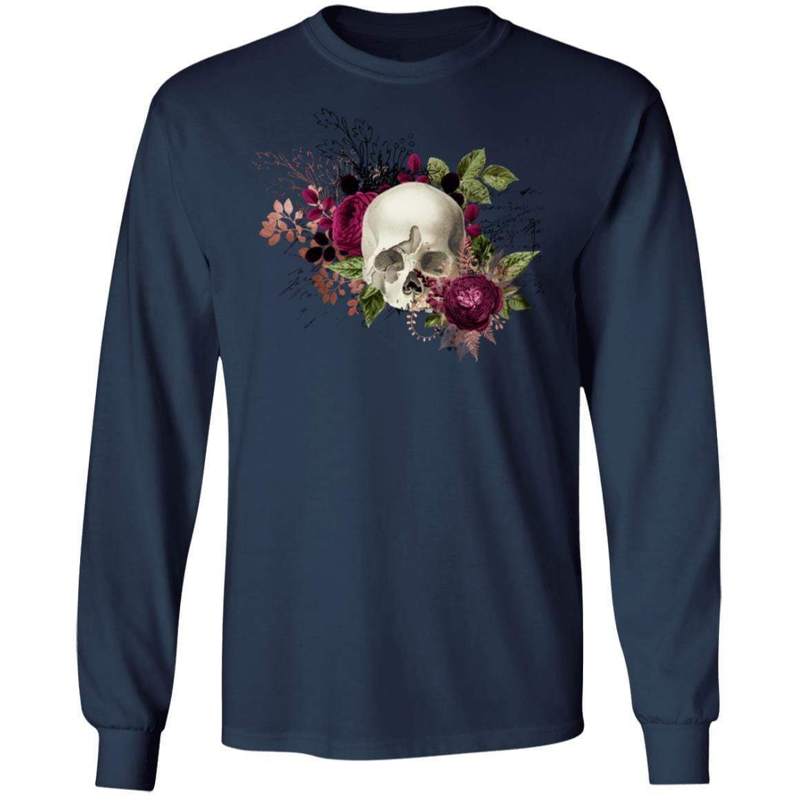 T-Shirts Navy / S Winey Bitches Co Skull Design #6 LS Ultra Cotton T-Shirt WineyBitchesCo