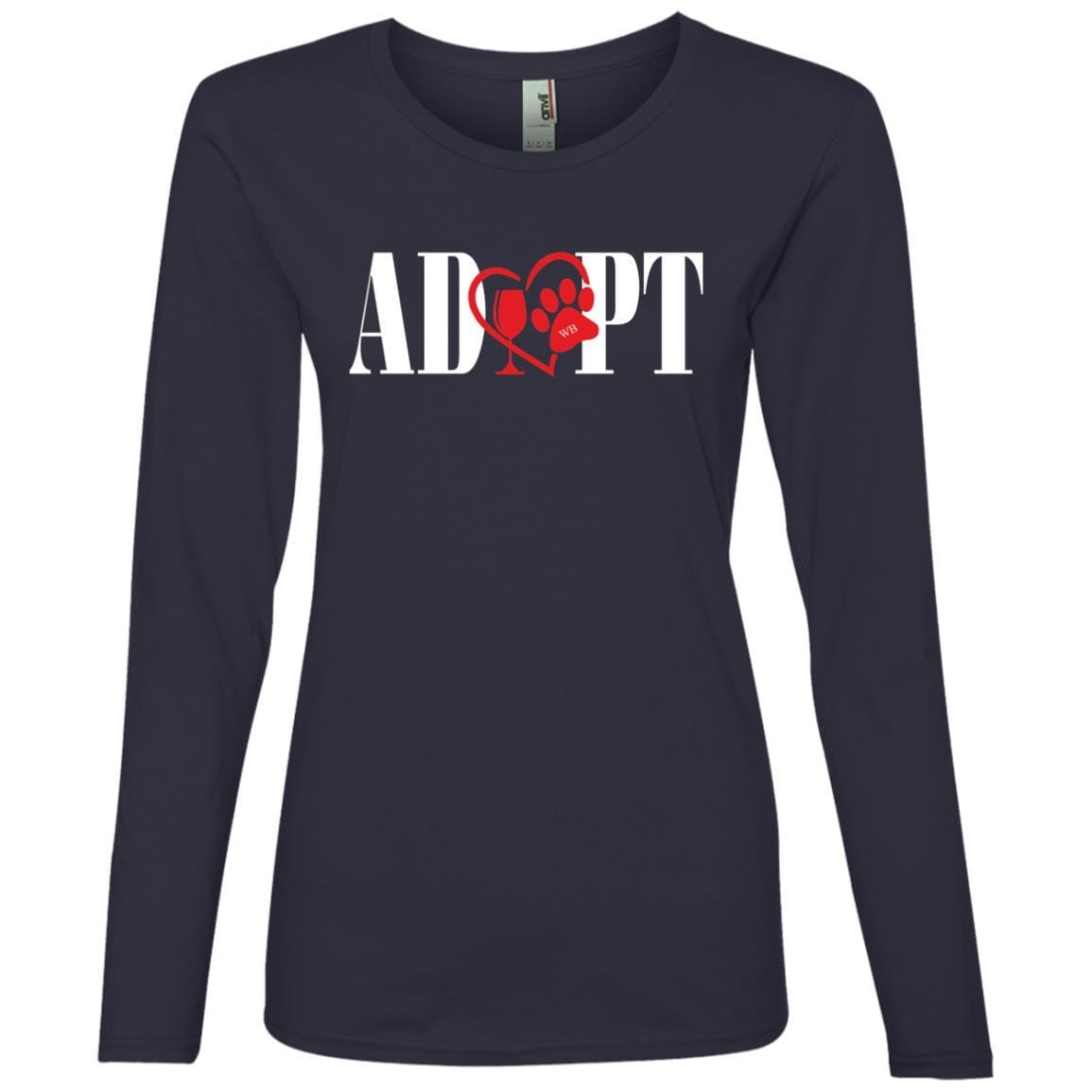 T-Shirts Navy / S WineyBitches.Co “Adopt”Ladies' Lightweight LS T-Shirt-Red Heart- Blk Lettering WineyBitchesCo