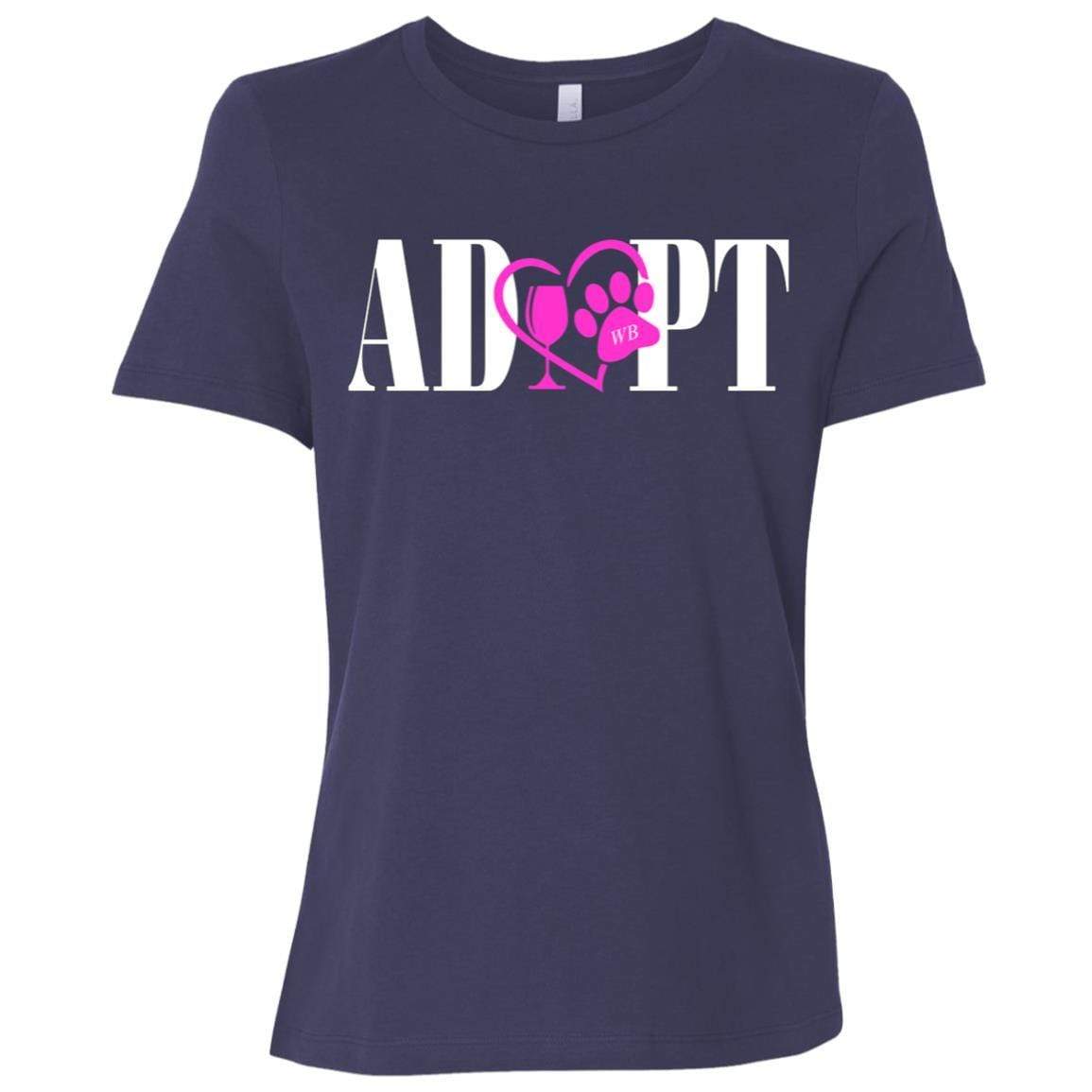 T-Shirts Navy / S WineyBitches.Co “Adopt” Ladies' Relaxed Jersey Short-Sleeve T-Shirt-Pink Heart-White Lettering WineyBitchesCo