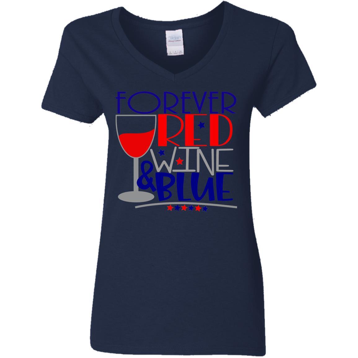 T-Shirts Navy / S WineyBitches.Co Forever Red Wine & Blue Ladies' 5.3 oz. V-Neck T-Shirt WineyBitchesCo