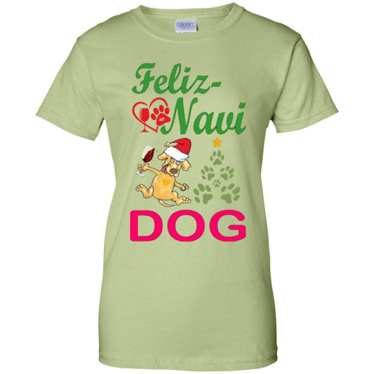 T-Shirts Pistachio / X-Small WineyBitches.co Feliz Navi Dog Ladies' 100% Cotton T-Shirt-grn-red WineyBitchesCo