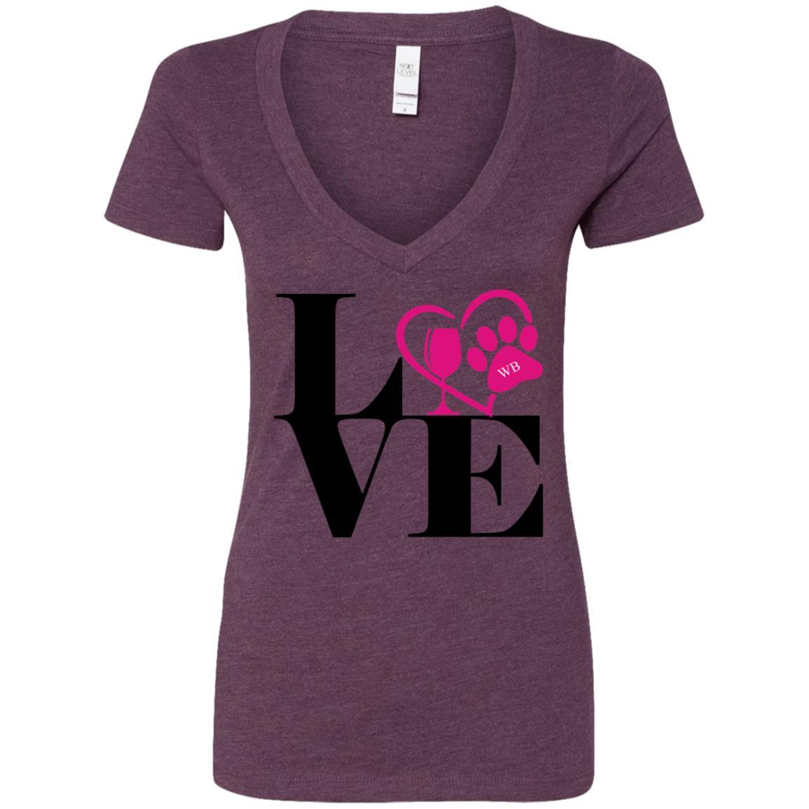 T-Shirts Plum / S WineyBitches.Co "Love Paw 2" Ladies' Deep V-Neck T-Shirt WineyBitchesCo