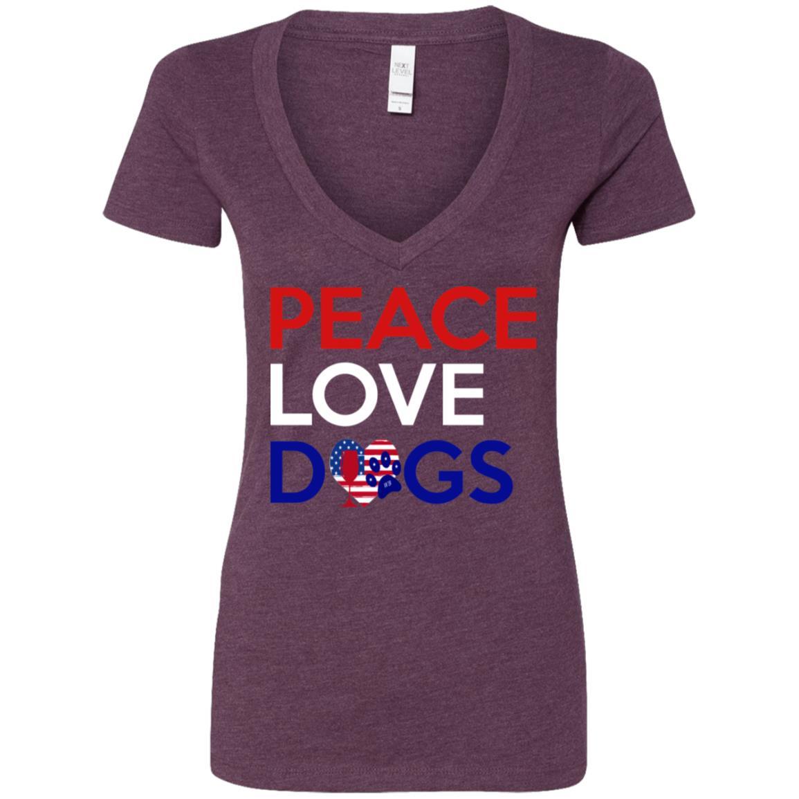 T-Shirts Plum / S WineyBitches.Co Peace Love Dogs Ladies' Deep V-Neck T-Shirt WineyBitchesCo