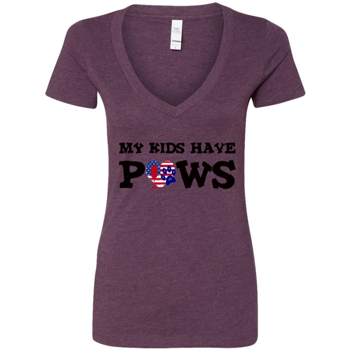 T-Shirts Plum / S WineyBitches.Col My Kids Have Paws Ladies' Deep V-Neck T-Shirt WineyBitchesCo