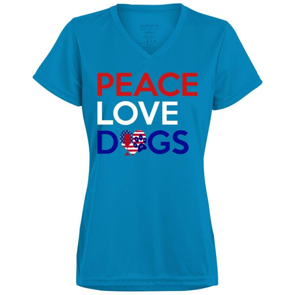 T-Shirts Power Blue / X-Small WineyBitches.Co Peace Love Dogs Ladies' Wicking T-Shirt WineyBitchesCo